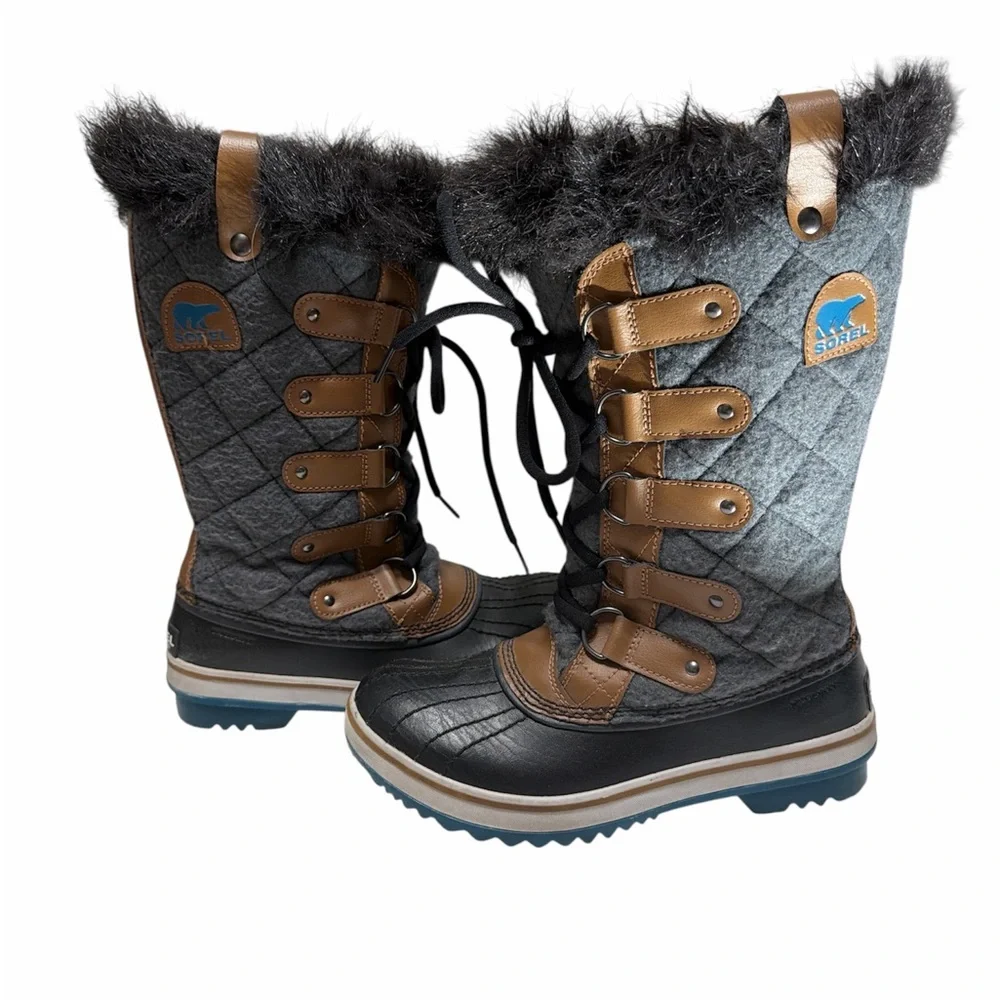 Sorel Tofino II Quilted Felt Waterproof Winter Boots Fur Trim Size 6.5
